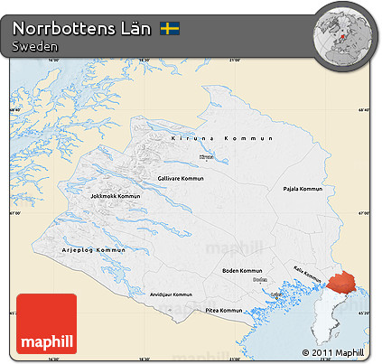 Classic Style Map of Norrbottens Län, single color outside