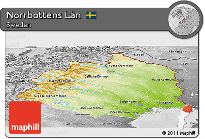 Physical Panoramic Map of Norrbottens Län, desaturated
