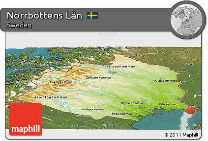 Physical Panoramic Map of Norrbottens Län, satellite outside