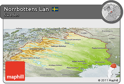 Physical Panoramic Map of Norrbottens Län, semi-desaturated
