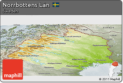 Physical Panoramic Map of Norrbottens Län, semi-desaturated