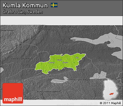 Physical 3D Map of Kumla Kommun, darken, desaturated