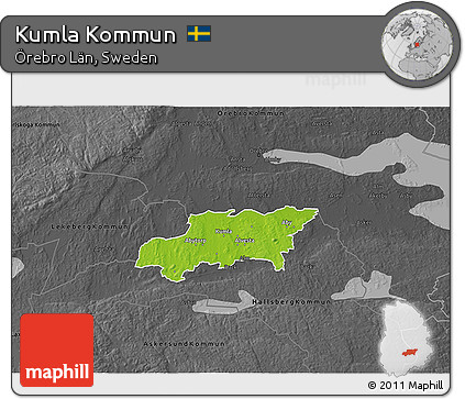 Physical 3D Map of Kumla Kommun, darken, desaturated