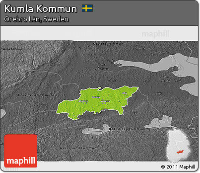 Physical 3D Map of Kumla Kommun, darken, desaturated