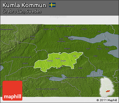 Physical 3D Map of Kumla Kommun, darken