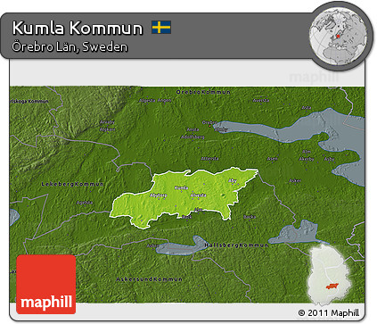 Physical 3D Map of Kumla Kommun, darken