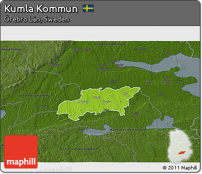Physical 3D Map of Kumla Kommun, darken