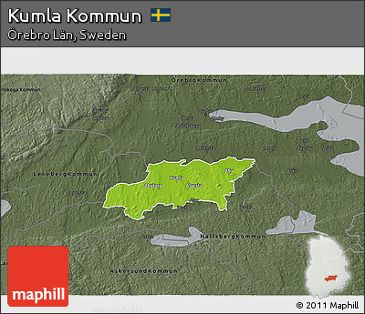 Physical 3D Map of Kumla Kommun, darken, semi-desaturated