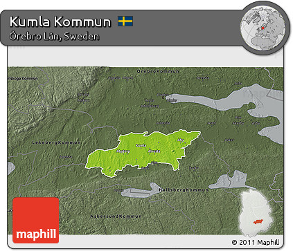Physical 3D Map of Kumla Kommun, darken, semi-desaturated