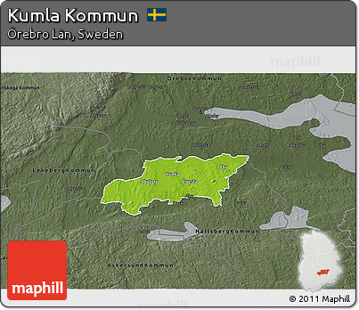 Physical 3D Map of Kumla Kommun, darken, semi-desaturated