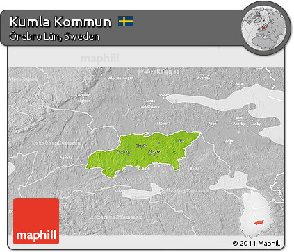 Physical 3D Map of Kumla Kommun, lighten, desaturated