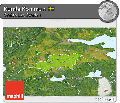 Physical 3D Map of Kumla Kommun, satellite outside