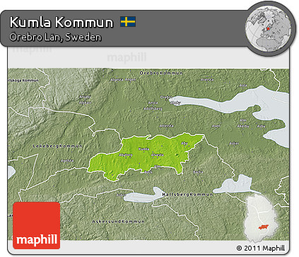 Physical 3D Map of Kumla Kommun, semi-desaturated