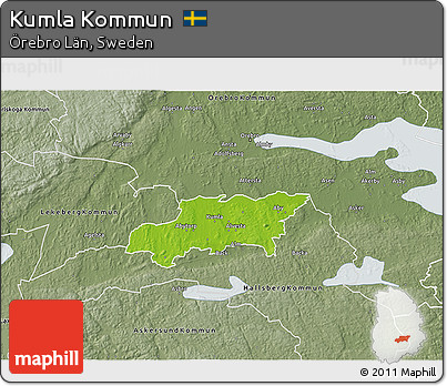 Physical 3D Map of Kumla Kommun, semi-desaturated