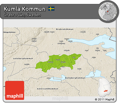 Physical 3D Map of Kumla Kommun, shaded relief outside