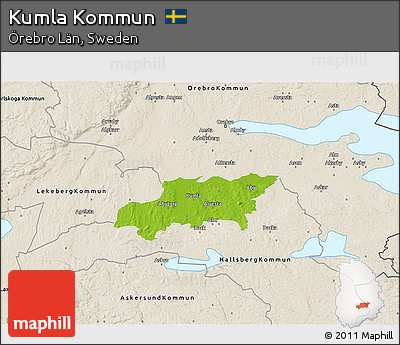 Physical 3D Map of Kumla Kommun, shaded relief outside