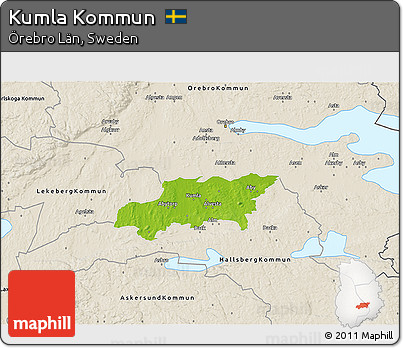 Physical 3D Map of Kumla Kommun, shaded relief outside