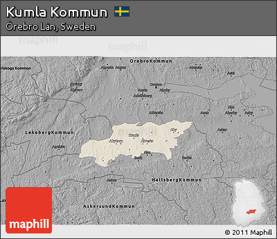 Shaded Relief 3D Map of Kumla Kommun, darken, desaturated