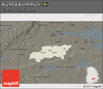 Shaded Relief 3D Map of Kumla Kommun, darken