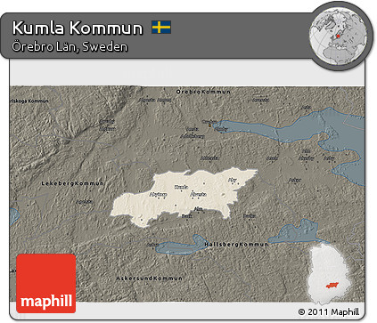 Shaded Relief 3D Map of Kumla Kommun, darken