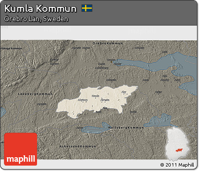 Shaded Relief 3D Map of Kumla Kommun, darken