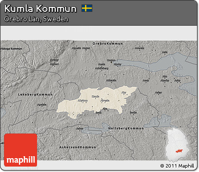 Shaded Relief 3D Map of Kumla Kommun, darken, semi-desaturated