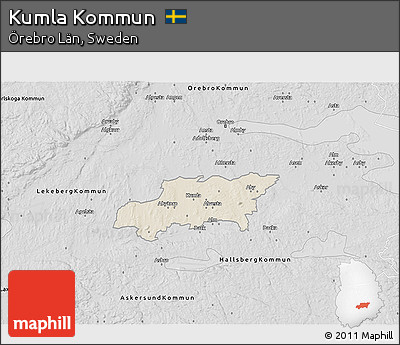 Shaded Relief 3D Map of Kumla Kommun, desaturated