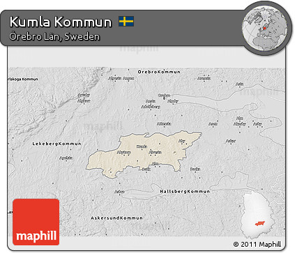 Shaded Relief 3D Map of Kumla Kommun, desaturated
