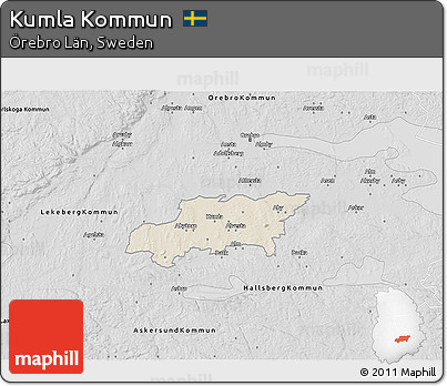 Shaded Relief 3D Map of Kumla Kommun, desaturated
