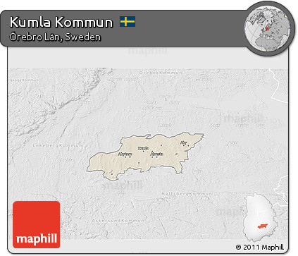 Shaded Relief 3D Map of Kumla Kommun, lighten, desaturated