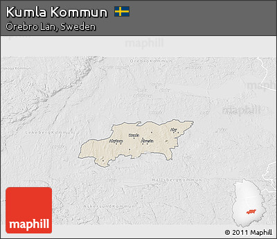 Shaded Relief 3D Map of Kumla Kommun, lighten, desaturated