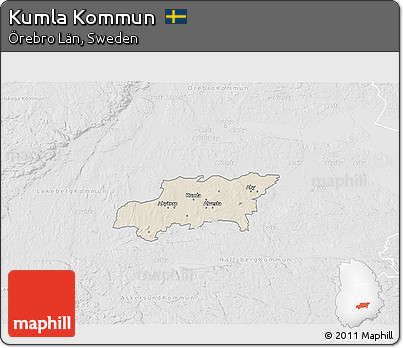 Shaded Relief 3D Map of Kumla Kommun, lighten, desaturated