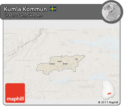Shaded Relief 3D Map of Kumla Kommun, lighten