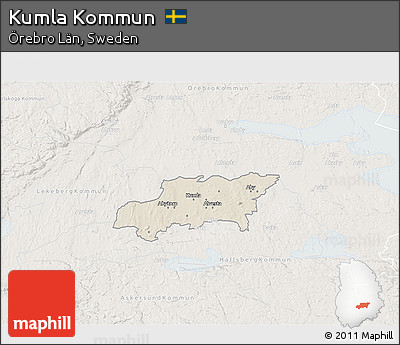 Shaded Relief 3D Map of Kumla Kommun, lighten