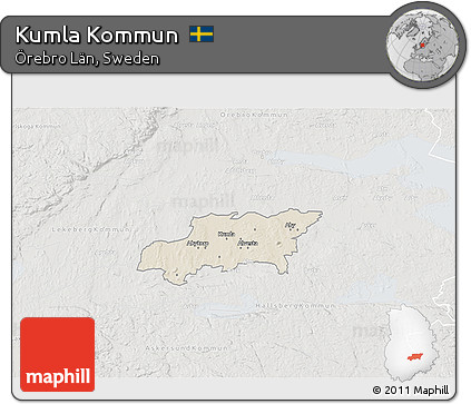 Shaded Relief 3D Map of Kumla Kommun, lighten, semi-desaturated