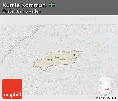 Shaded Relief 3D Map of Kumla Kommun, lighten, semi-desaturated