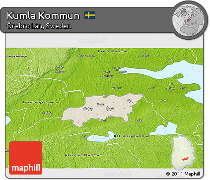 Shaded Relief 3D Map of Kumla Kommun, physical outside