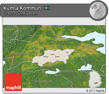 Shaded Relief 3D Map of Kumla Kommun, satellite outside