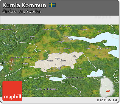 Shaded Relief 3D Map of Kumla Kommun, satellite outside