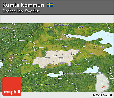 Shaded Relief 3D Map of Kumla Kommun, satellite outside