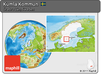 Physical Location Map of Kumla Kommun, highlighted country, within the entire country