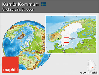 Physical Location Map of Kumla Kommun, highlighted country, within the entire country