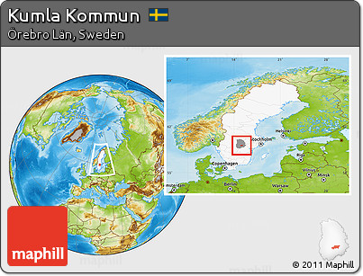 Physical Location Map of Kumla Kommun, highlighted country, highlighted parent region, within the entire country