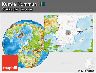 Physical Location Map of Kumla Kommun, highlighted country, highlighted parent region