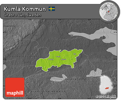Physical Map of Kumla Kommun, darken, desaturated