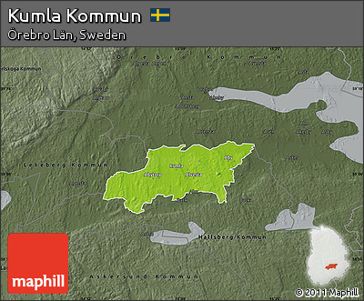 Physical Map of Kumla Kommun, darken, semi-desaturated