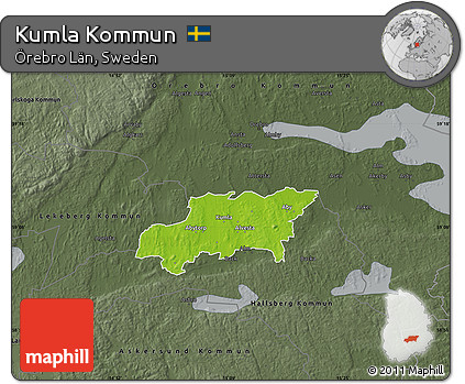 Physical Map of Kumla Kommun, darken, semi-desaturated