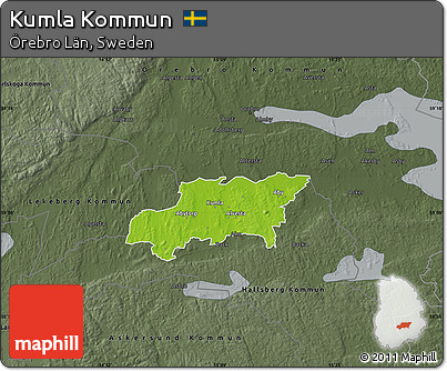 Physical Map of Kumla Kommun, darken, semi-desaturated