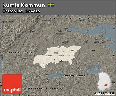 Shaded Relief Map of Kumla Kommun, darken