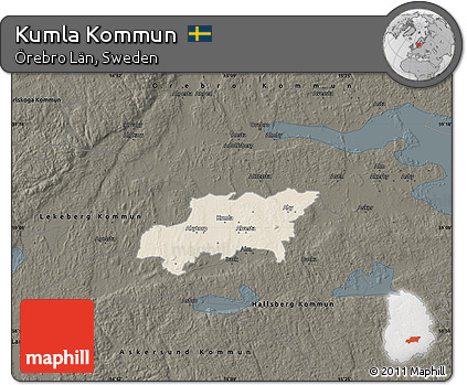 Shaded Relief Map of Kumla Kommun, darken